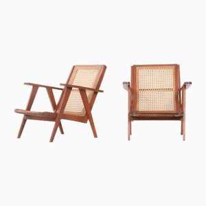 Mahogany and Cane Lounge Chairs, 1950s, Set of 2