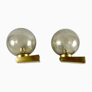 Vintage Wall Sconces in Brass & Smoked Glass Shade from Karl Lenz, Germany, 1980s, Set of 2