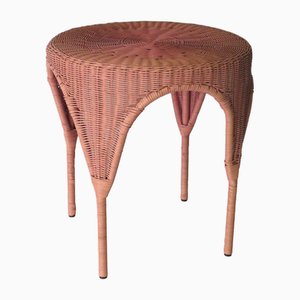 Mesa de centro Mid-Century de mimbre rosa, años 60