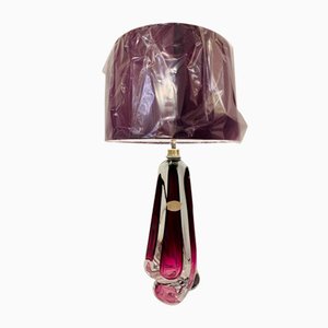 Belgium Purple & Clear Crystal Glass Table Lamp from Val Saint Lambert, 1950s