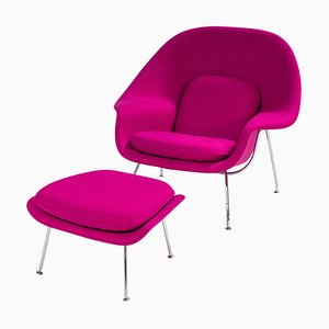 Womb Purple Armchair & Footstool attributed to Eero Saarinen for Knoll, 2010s, Set of 2
