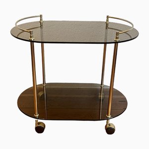 Brass Bar Cart with Tinted Glass Trays, 1960s