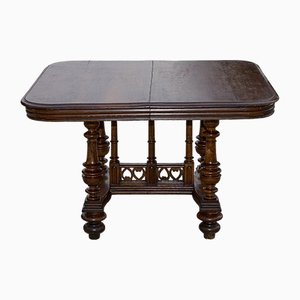 French Extendable Walnut Wood Table with Turned Legs, France, 1870s