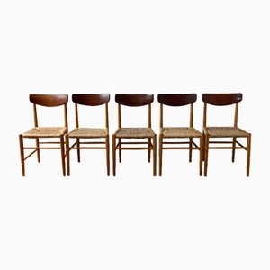 Chaises Mid-Century Papercord Rushes, Danemark, 1950s, Set de 5