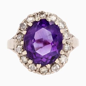 18 Karat White Gold & Amethyst Diamonds Ring, 1970s