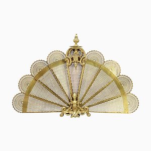 Antique French Foldable Peacock Fan Fireplace Screen in Brass and Bronze, 1920s
