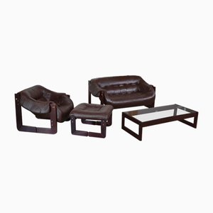 MP-097 Living Room Set in Dark Brown Leather from Percival Lafer, 1960s, Set of 4