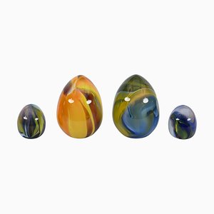 Huevos de cristal de Murano soplado a mano atribuidos a Archimede Seguso, Italia, años 70. Juego de 4