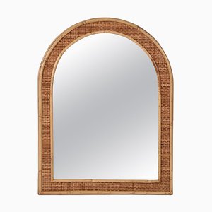 Mid-Century Bamboo & Woven Wicker Arch Mirror, Italy, 1970s