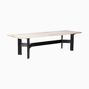 Large English Brutalist Dining Table in Ebonised and Bleached Pine, 1970s