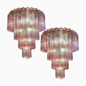 Lámparas de araña italianas de Murano rosa de Valentina Planta. Juego de 2