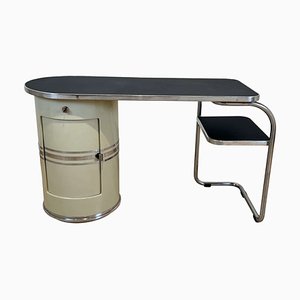 Kleiner Schreibtisch mit Hocker aus Stahlrohren und Cremefarbenem Lack von Mauser Werke Waldeck, Deutschland, 1950er