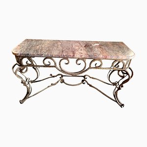 Console Table with Pink Marble & Wrought Iron Structure, Spain, 1970s