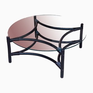 Table Basse Ronde en Rotin Noir, 1960s