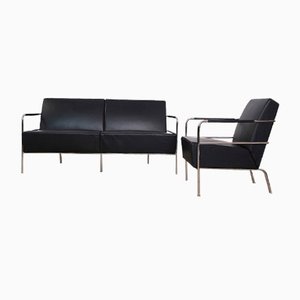 Leather Sofa and Armchair by Gunilla Allard for Lammhults, 1990s, Set of 2