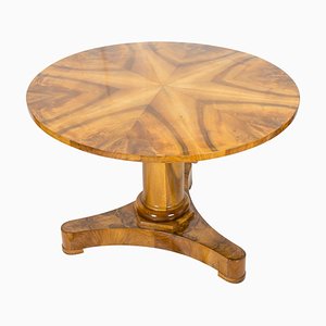 19th Century Biedermeier Round Salon Walnut Veneer Table