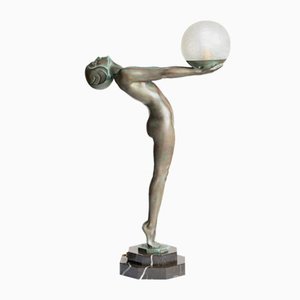 Art Deco Lumina Tischlampe aus Marmor & Glas von Max Le Verrier, 1920er