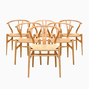 Model Wishbone Chairs by Hans J. Wegner for Carl Hansen & Søn, 1949, Set of 6