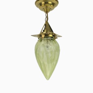 Vaselin-Uran Glass Pendant Lamp by Hoffmann for Wiener Werkstätte, 1920s