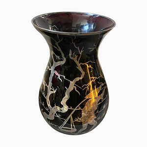 Italian Orientalist Purple Glass & Sterling Silver Vase, 1930s