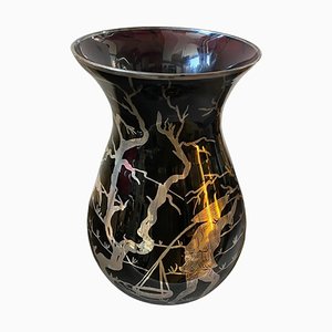 Italienische Orientalische Vase aus Violettem Glas & Sterling Silber, 1930er