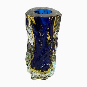 Jarrón Sommerso de cristal de Murano en azul y amarillo atribuido a Mandruzzato, años 70