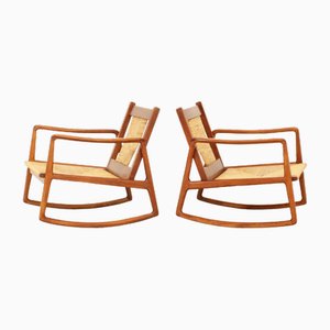 Rocking Chairs with Woven Straw, 1960s, Set of 2