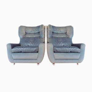 Blue Mohair Lounge Chairs by Carl Straub, 1960s, Set of 2