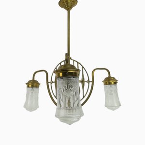 Viennese Chandelier with Hand Sanded Glass Shades, 1930s