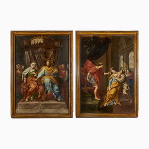Esther and Ahasuerus, 1700s, Oil on Canvas Paintings, Framed, Set of 2