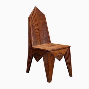 Cubist Carved Wood Side Chair, 1920s