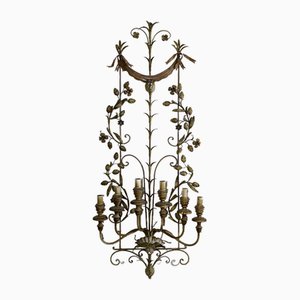 Wrought Iron Wall Sconce with Gold Leaf Decoration