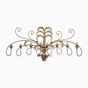 Wrought Iron Wall Sconce with Gilded Leaf and Palm Tree Decorations