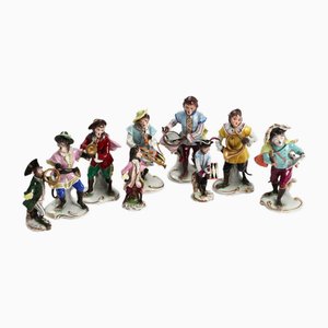 Orquesta de monos de porcelana. Juego de 9