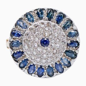 Saphire, Diamanten, Roségold & Silber Ring, 1960er