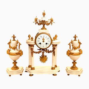 Horloges en Marbre avec Pendule Sunburst, France, 1890s
