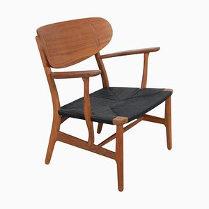 CH-22 Chair in Walnut with Black Braided Leather Seat by Hans J Wegner