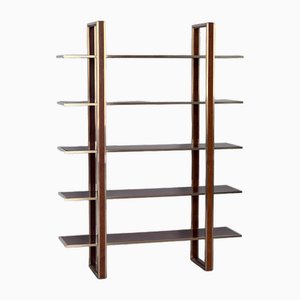 Lacquered Bookcase in Brass and Wood, 1970s