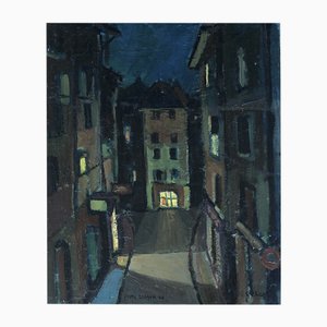 Fritz Stäger, Nocturne au Perron, 1948, Öl auf Holz