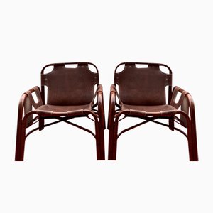 Set of Leather & Bamboo Chairs by Tito Agnoli, 1960s