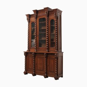 Renaissance French Bookcase Cabinet in Barley Twist Oak 1870s