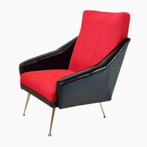 Mid-Century French Lounge Chair in Skaï & Wool, 1950s