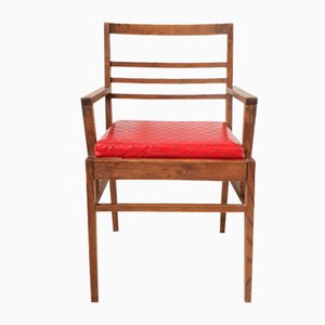 Mid-Century Chair in Oak & Skaï attributed to René Gabriel, 1940s