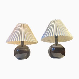 Scandinavian Modern Spherical Table Lamps in Brown Glazed Ceramic from Søholm, 1970s, Set of 2