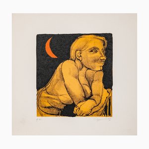 Luigi Guerricchio, Woman Nude with Moon, 1980s, Print