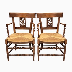 Set of South Western Chairs in Oak & Straw, France, 1900s