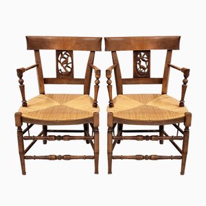 South Western Chairs in Oak & Straw, France, 1900s, Set of 2