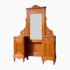 Art Nouveau Dressing Table in Blond Walnut with Marble Top