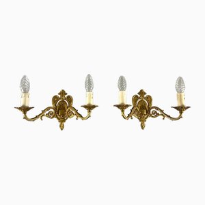 Vintage Empire Paired Wall Sconces in Gilt Brass, Set of 2