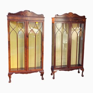 Vintage Wood & Glass Cabinets, Set of 2